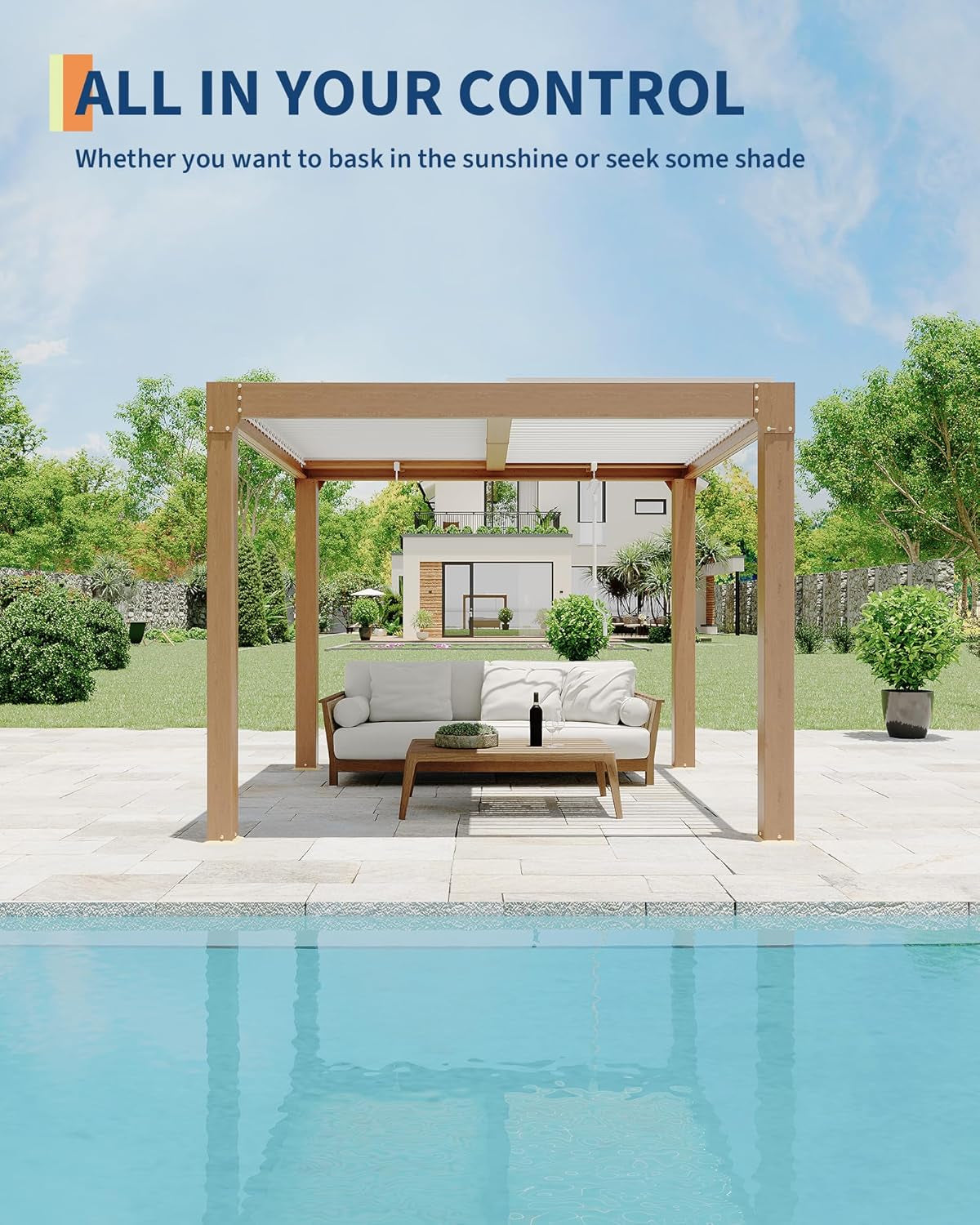Louvered Pergola 10 Ft X10', Outdoor Pergola with Adjustable Louvered Roof, Reinforced Aluminum Frame, Integrated Drainage System, Hardtop Gazebo for Patio, Deck, Wood Grain