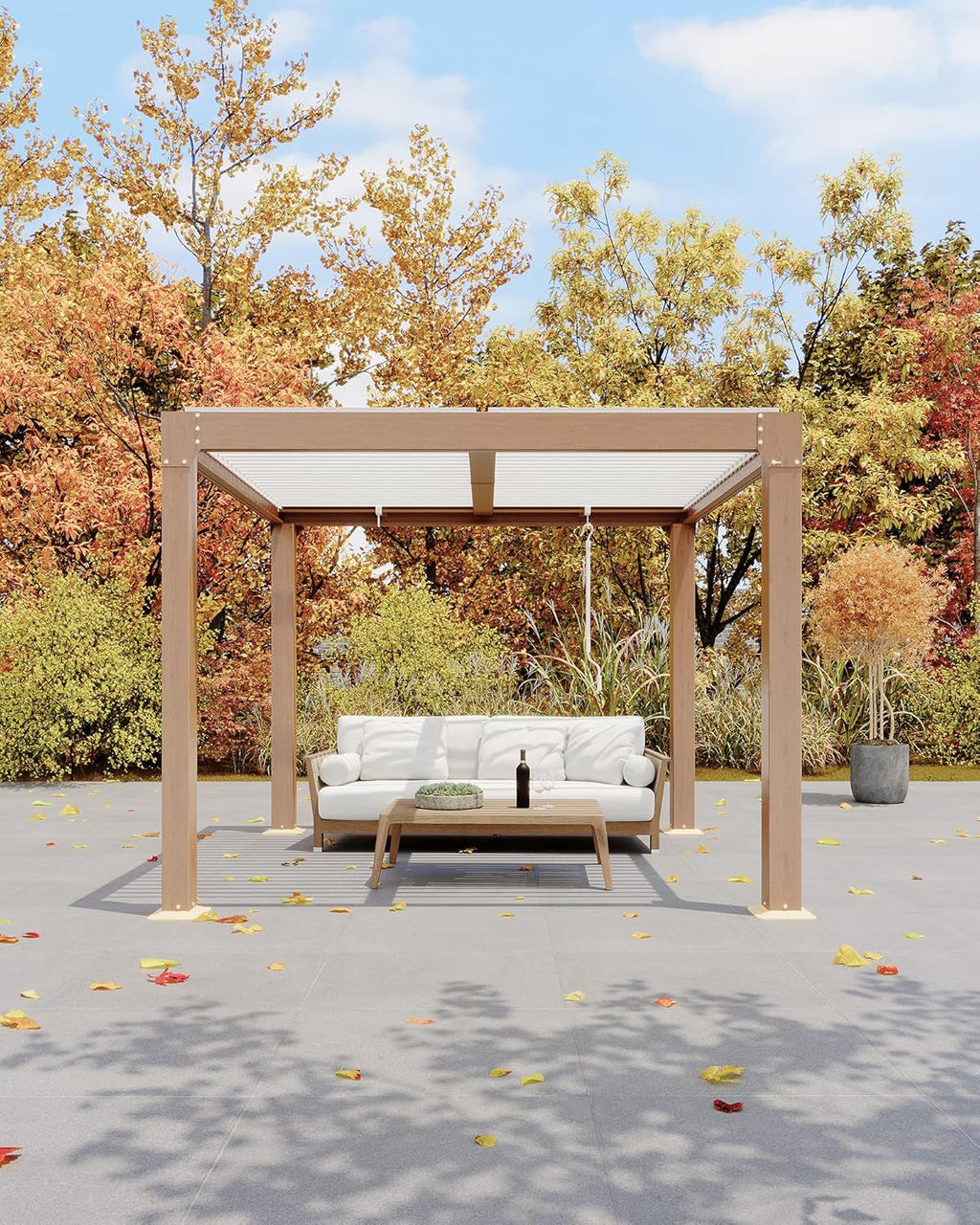 Louvered Pergola 10 Ft X10', Outdoor Pergola with Adjustable Louvered Roof, Reinforced Aluminum Frame, Integrated Drainage System, Hardtop Gazebo for Patio, Deck, Wood Grain