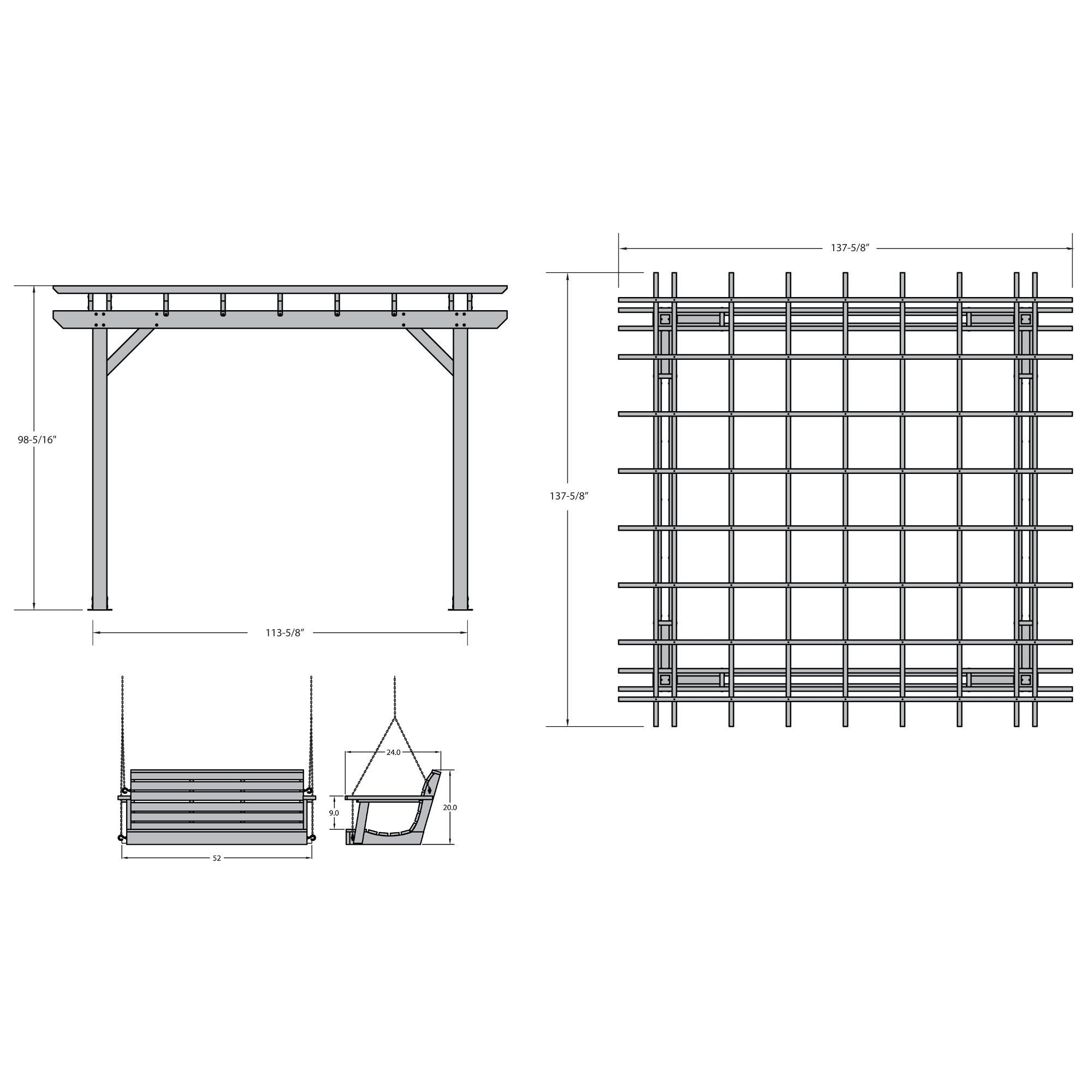 Bodhi Pergola (12 x 12) with 2 Weatherly 4ft Swings