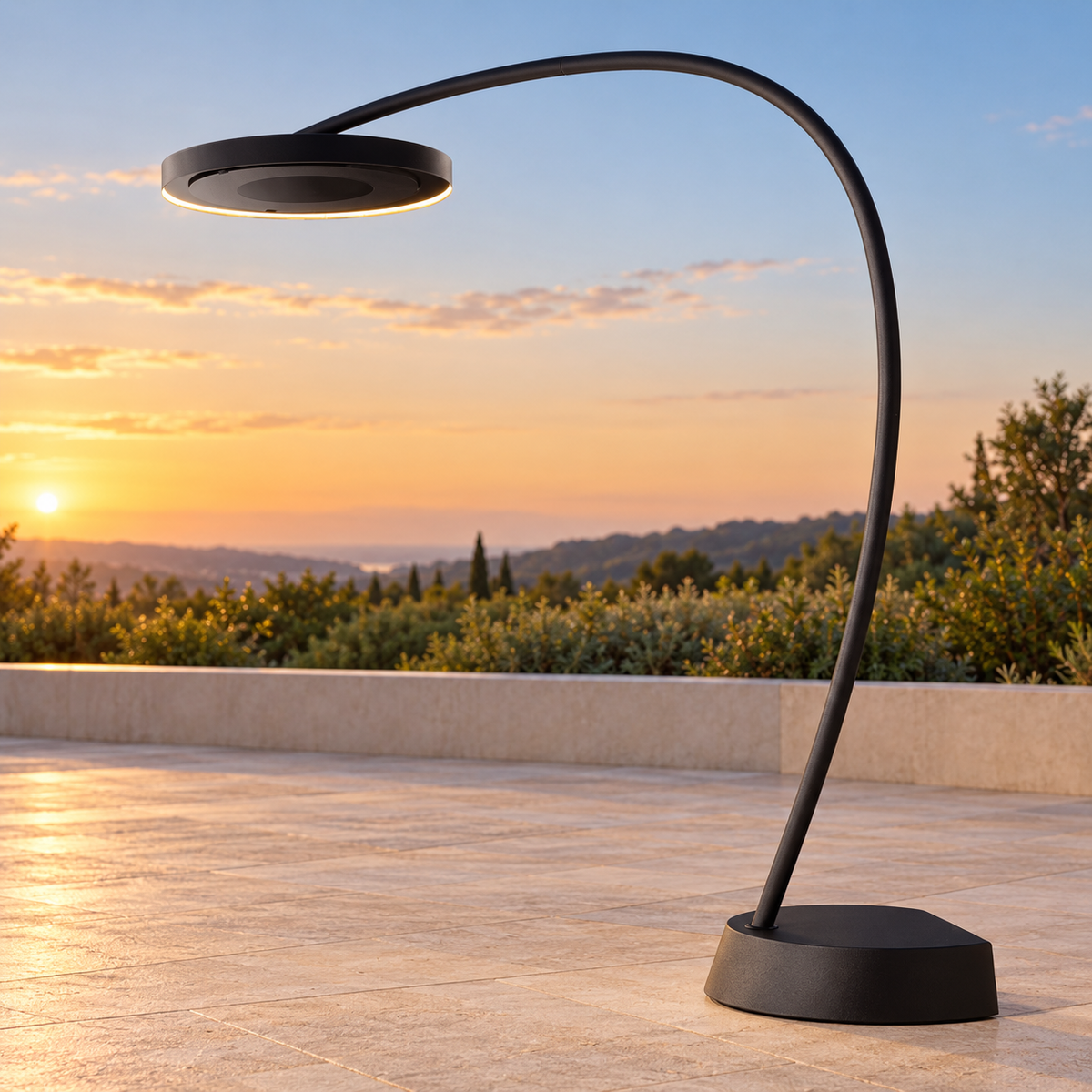 Bromic Eclipse Smart-Heat BH0820001-1 complete freestanding heater in an AI-staged outdoor patio scene; representative appearance