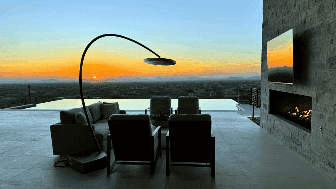 Bromic Eclipse Smart-Heat Freestanding Electric Heater | BH0820001-1: Eclipse freestanding heater in the manufacturer’s Arizona installation. Furniture and surrounding structures not included