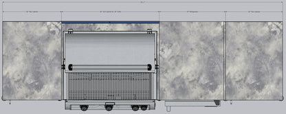 CasaBella Milan supplier dimension diagram for the illustrated example layout; final dimensions depend on the quoted grill and cabinetry.