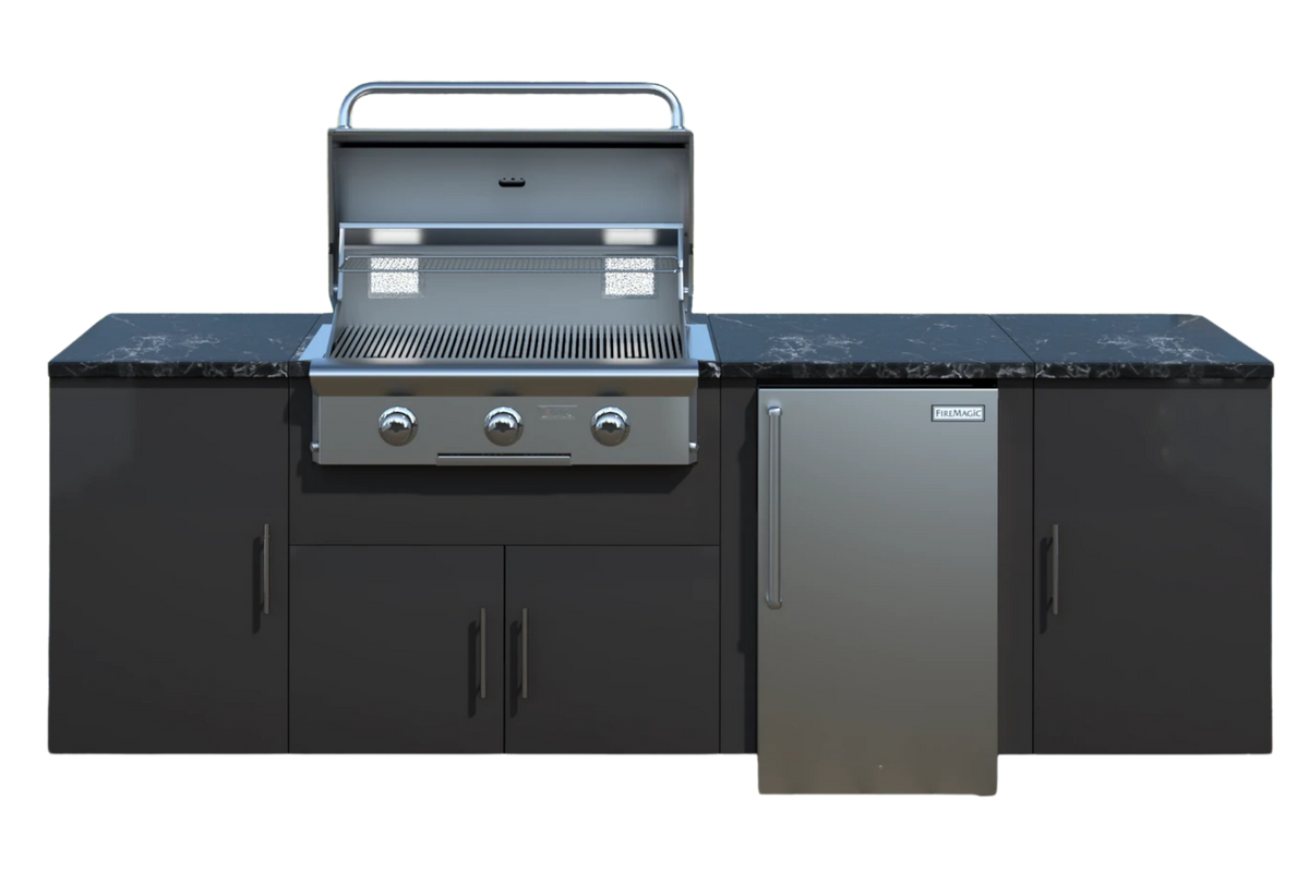 CasaBella Milan supplier layout illustration in a dark finish; appliance package and final configuration confirmed by quote.