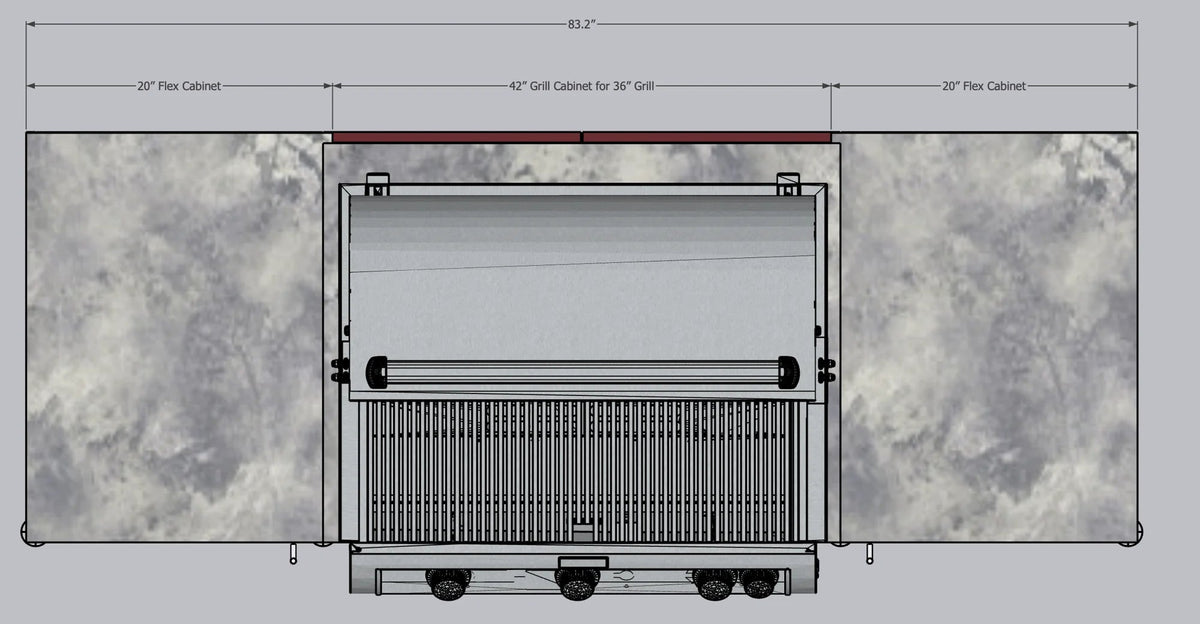 CasaBella Roma supplier dimension diagram for the illustrated example layout; final dimensions depend on the quoted grill and cabinetry.