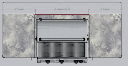 CasaBella Roma supplier dimension diagram for the illustrated example layout; final dimensions depend on the quoted grill and cabinetry.