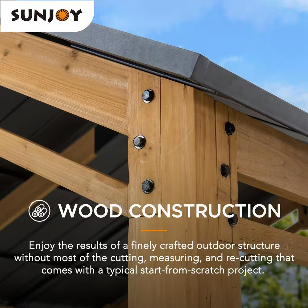 Hanover 11 x 13 ft Cedar Wood Carport Gazebo with Powder-Coated Steel Roof
