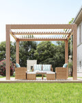 Louvered Pergola 10 Ft X10', Outdoor Pergola with Adjustable Louvered Roof, Reinforced Aluminum Frame, Integrated Drainage System, Hardtop Gazebo for Patio, Deck, Wood Grain
