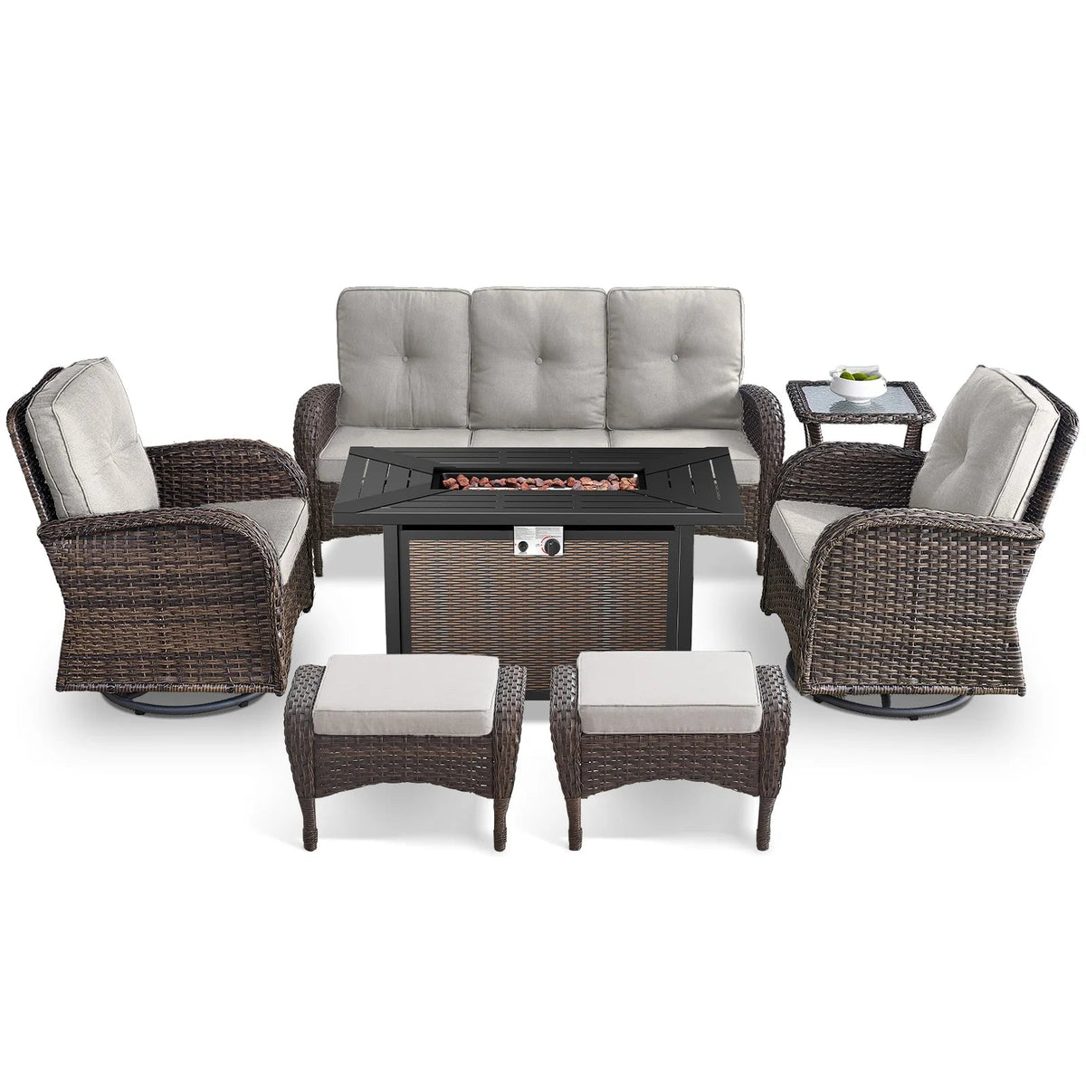 7-Piece Wicker Patio Set with Fire Pit Table