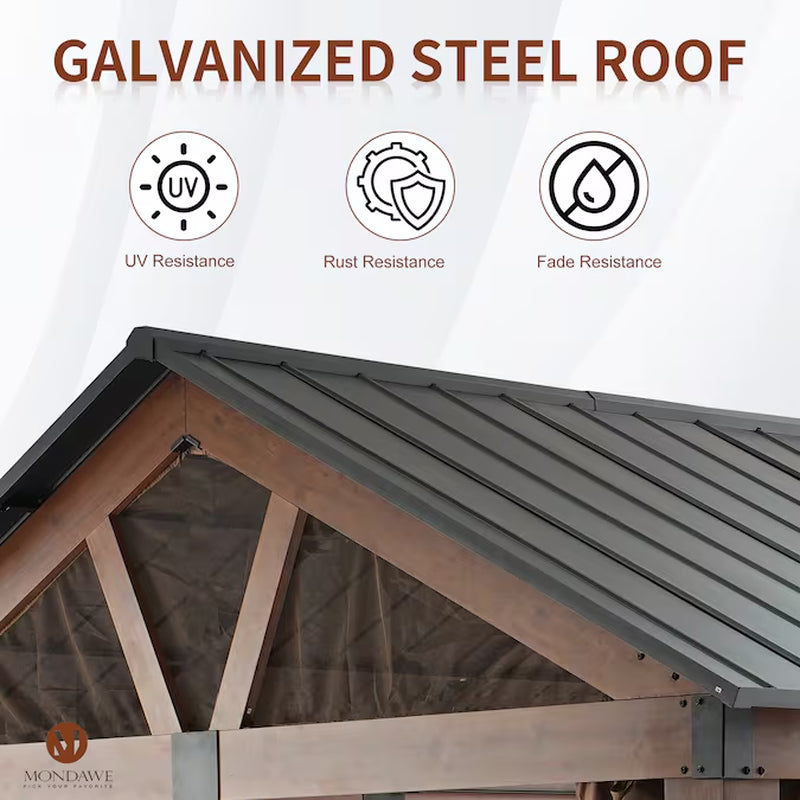 Alora 13 x 11 ft Brown Hardtop Gazebo with Screen