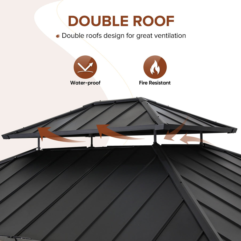 13x11 Hardtop Gazebo, Glavanized Steel Double Roof