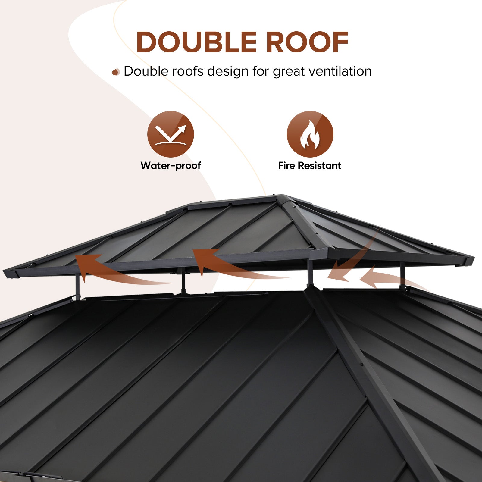 13x11 Hardtop Gazebo, Glavanized Steel Double Roof