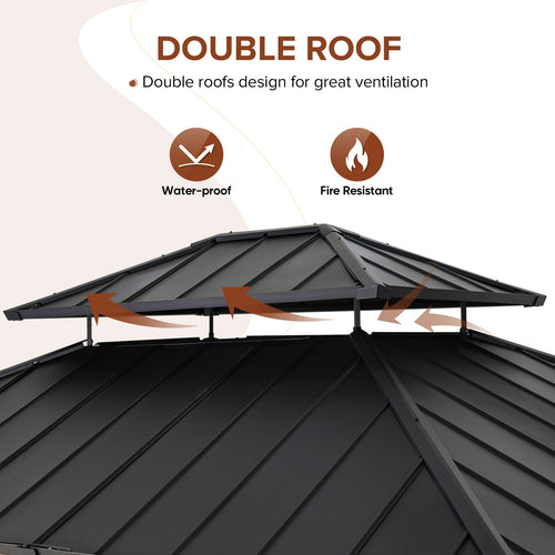 13x11 Hardtop Gazebo, Glavanized Steel Double Roof