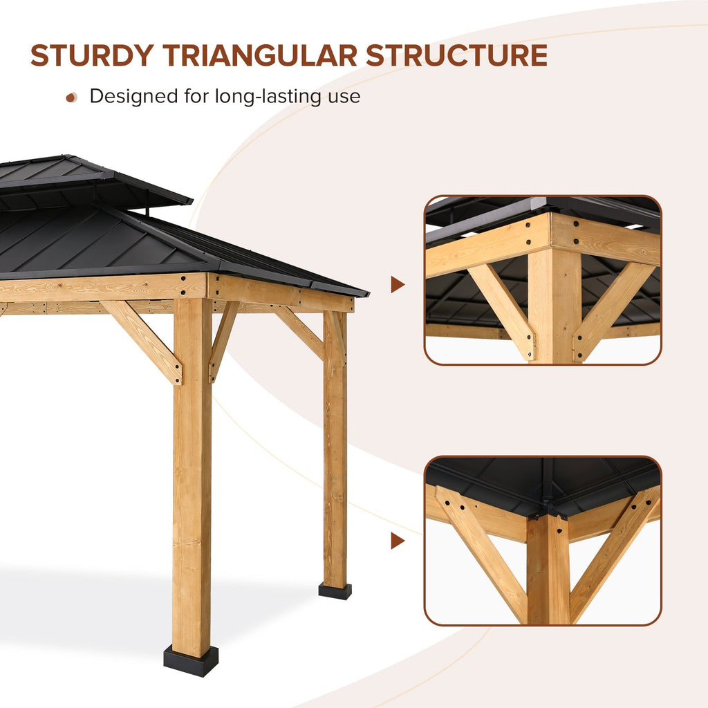 13x11 Hardtop Gazebo, Glavanized Steel Double Roof