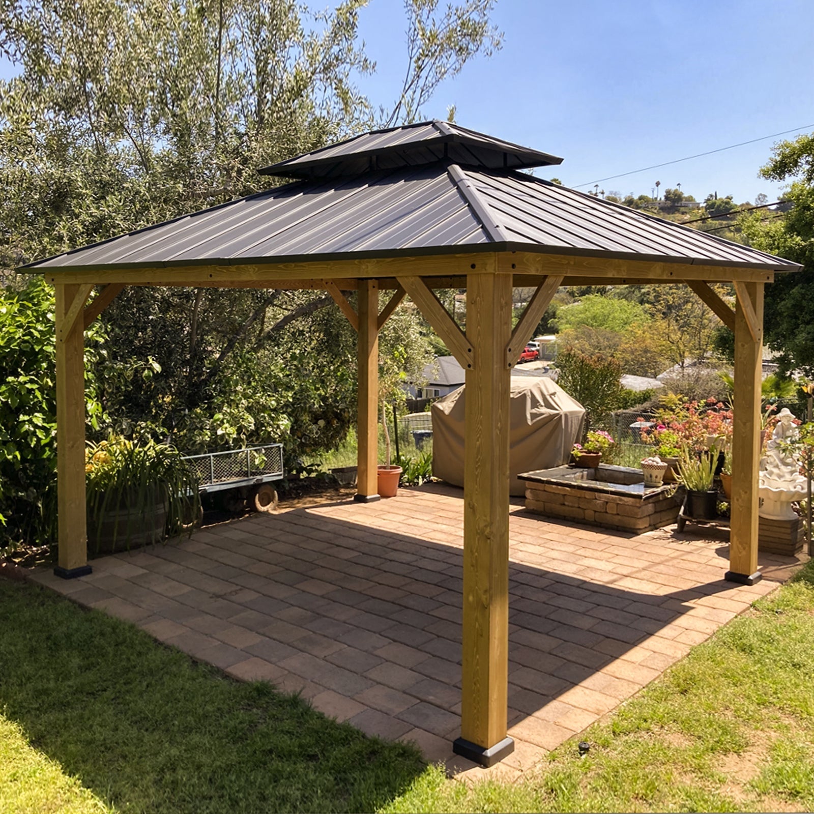13x11 Hardtop Gazebo, Glavanized Steel Double Roof