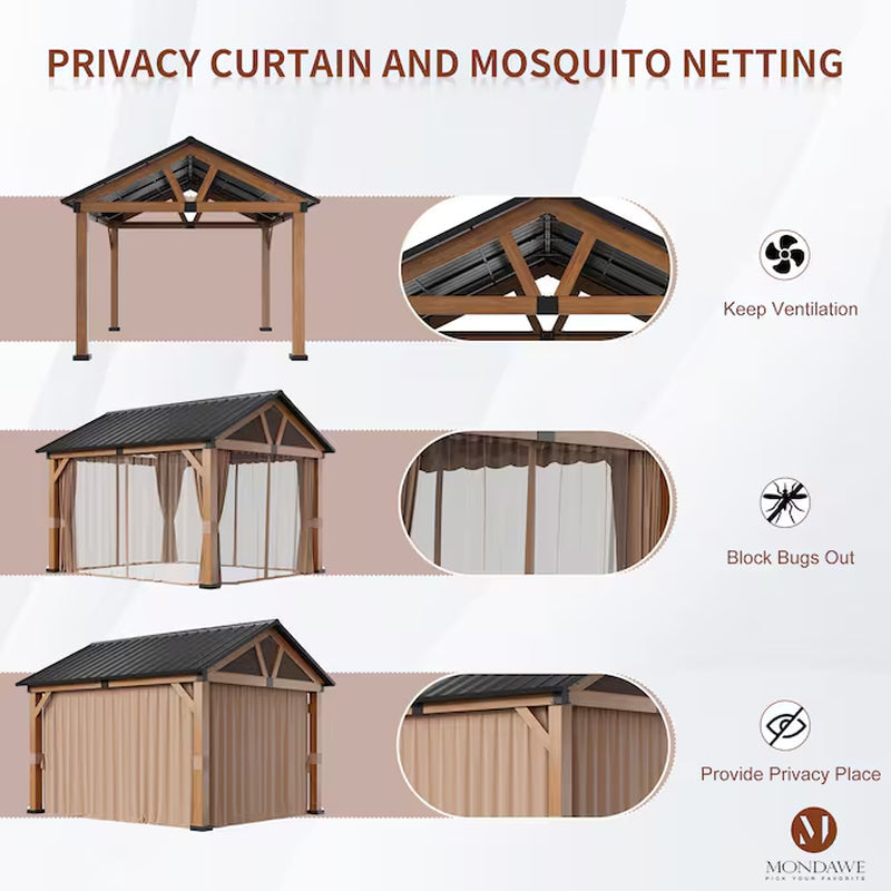 Alora 13 x 11 ft Brown Hardtop Gazebo with Screen