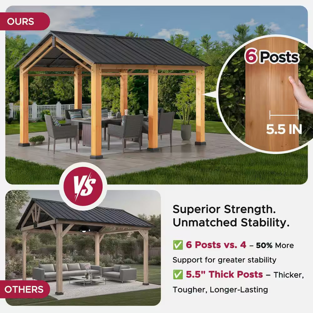 Hanover 11 x 13 ft Cedar Wood Carport Gazebo with Powder-Coated Steel Roof