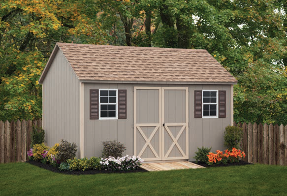 G-C Sheds Cape, 10 × 14 ft, Clay LP Smart Panel — manufacturer catalog configuration; optional features may be shown