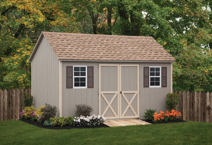 G-C Sheds Cape, 10 × 14 ft, Clay LP Smart Panel — manufacturer catalog configuration; optional features may be shown