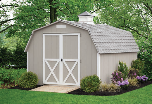 G-C Sheds Mini-Barn, 10 × 12 ft, Light Gray LP Smart Panel — manufacturer catalog configuration; optional features may be shown