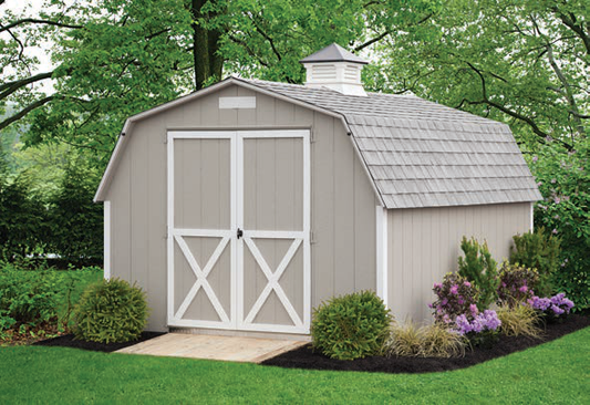 G-C Sheds Mini-Barn, 10 × 12 ft, Light Gray LP Smart Panel — manufacturer catalog configuration; optional features may be shown
