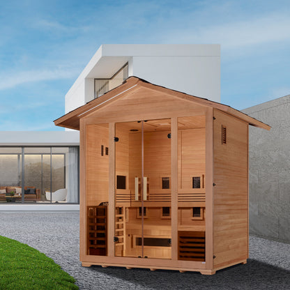 Golden Designs Gargellen GDI-8125-01, manufacturer lifestyle view beside a modern house