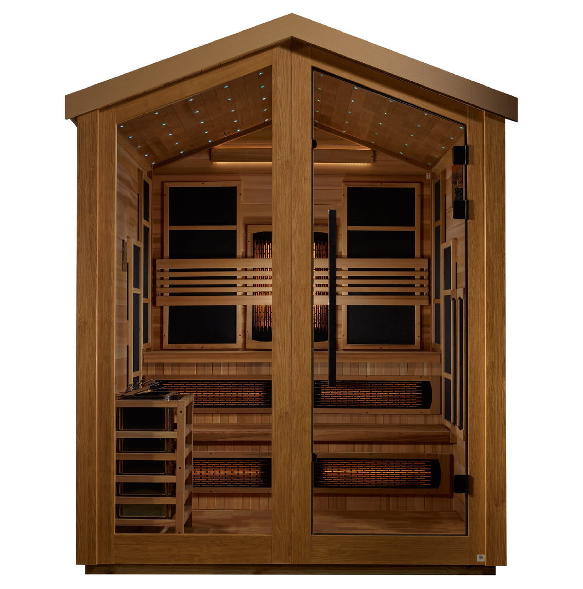 Golden Designs Kaskinen GDI-8526-01 outdoor hybrid sauna, front view