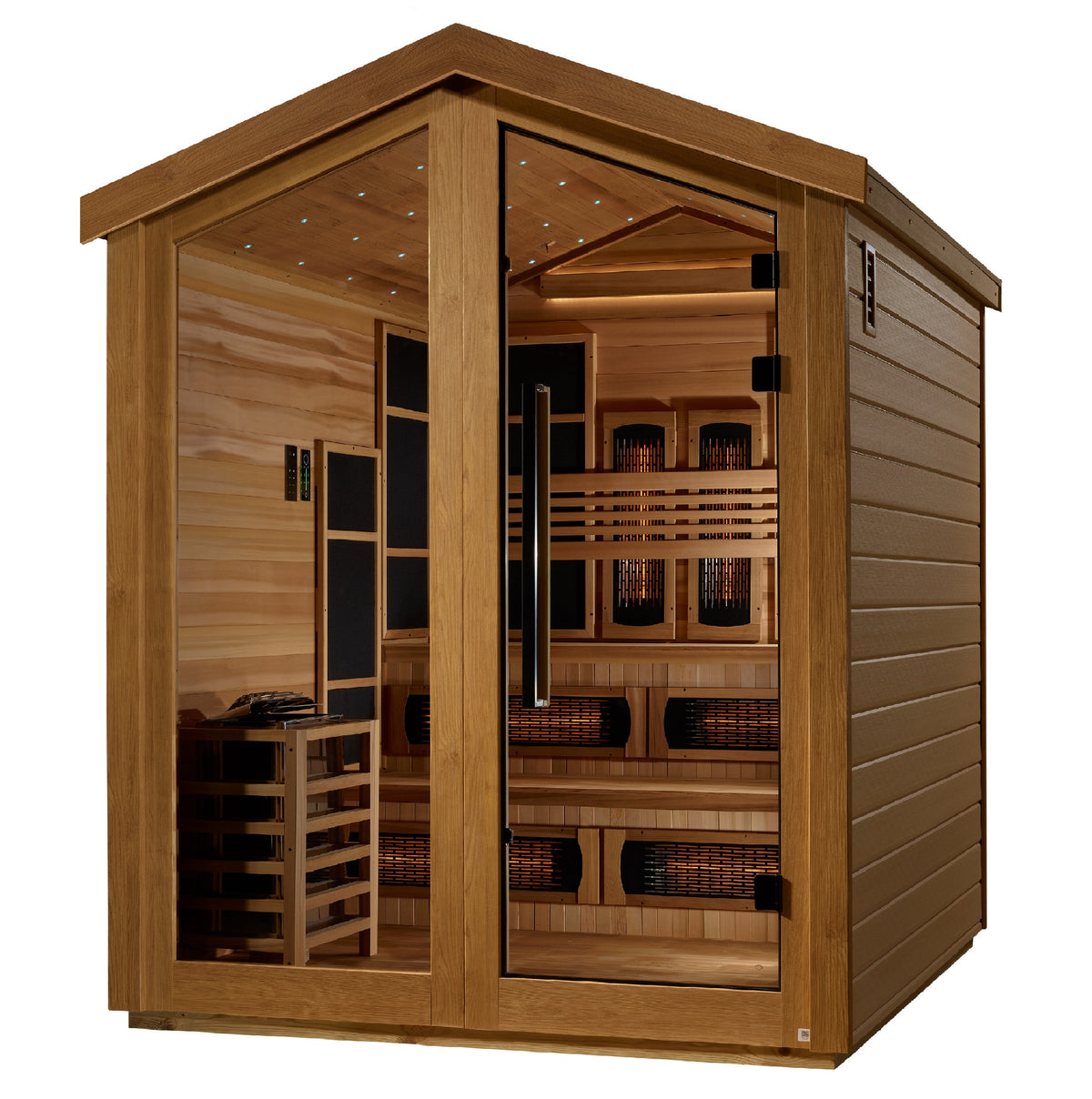 Golden Designs Kaskinen GDI-8526-01 outdoor hybrid sauna, front right view