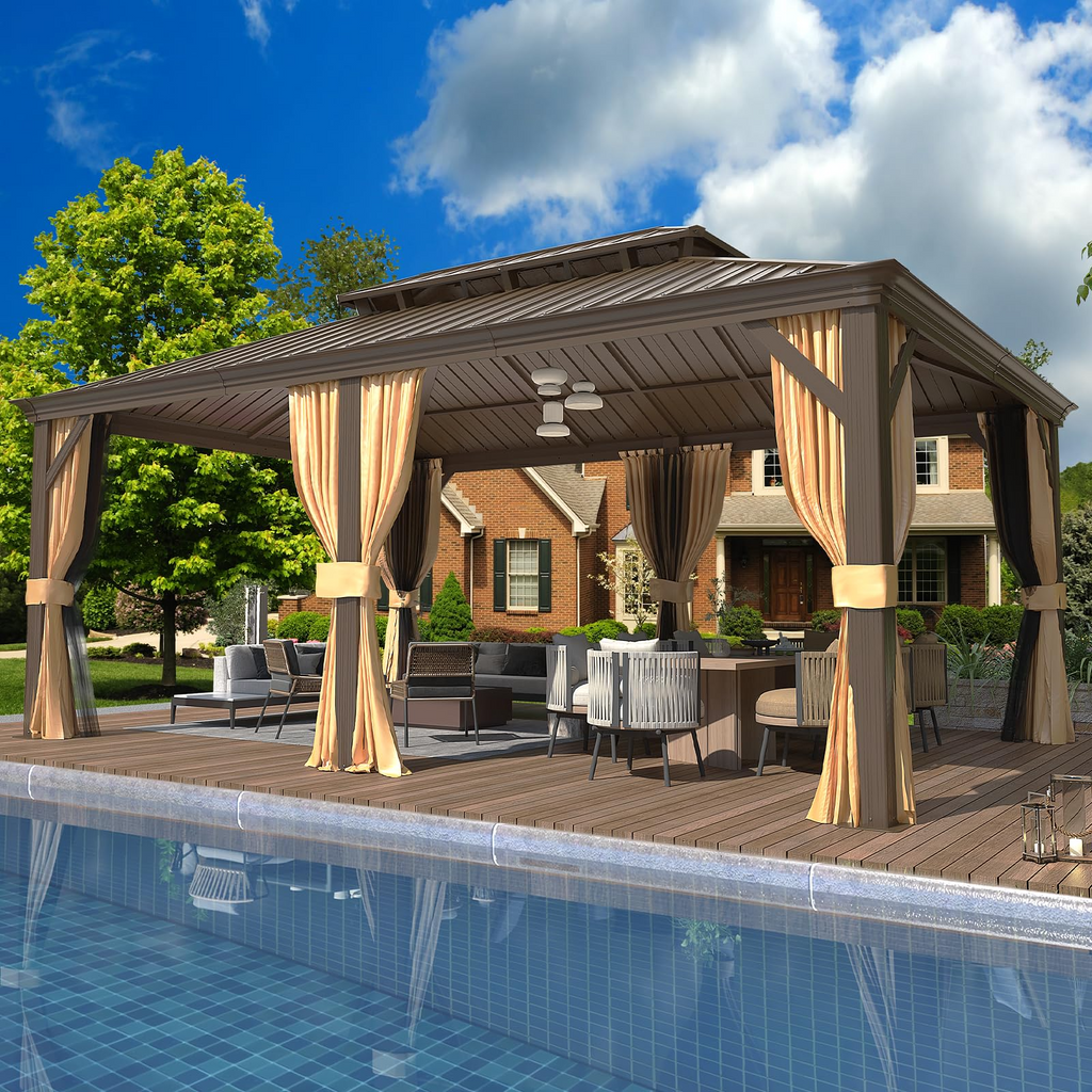 Homrest 12' x 18' Gazebo Double Hardtop Roof Galvanized Steel Pavilion Aluminum Frame Permanent