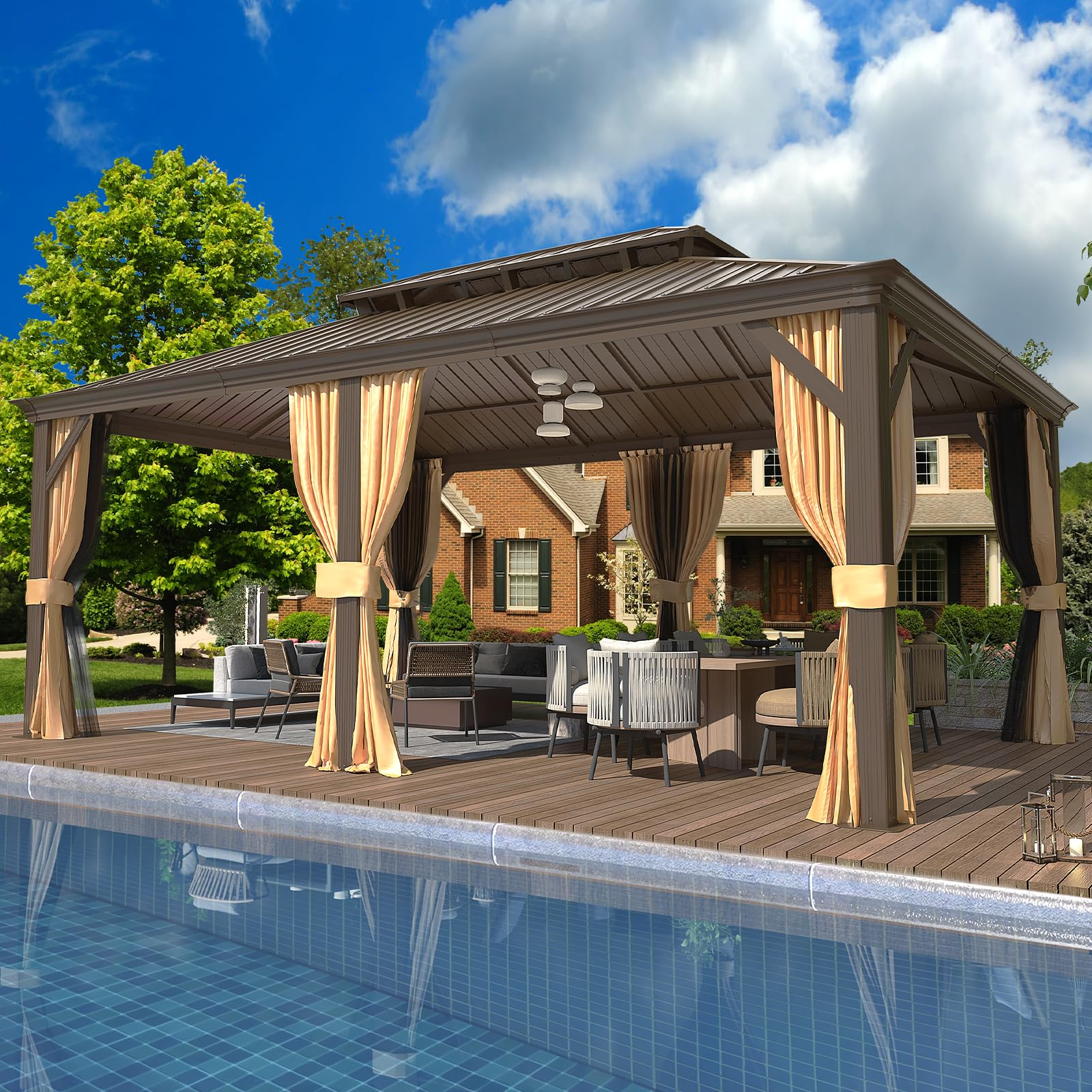 Homrest 12' x 18' Gazebo Double Hardtop Roof Galvanized Steel Pavilion Aluminum Frame Permanent