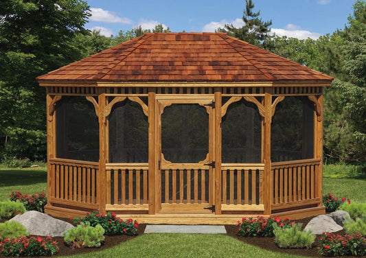 Classic Oval Cedar Gazebo - manufacturer example; configuration may vary