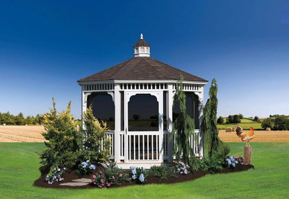 Creative Gazebos Classic Octagon Vinyl Gazebo: 12' Vinyl Octagon Gazebo - Classic w/Screens. Manufacturer family example; size, finishes and optional features vary.