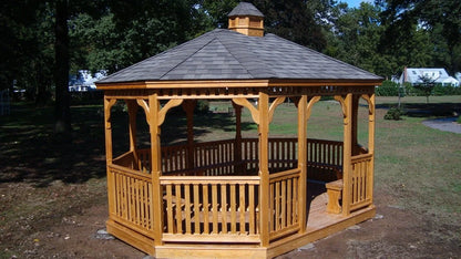 Creative Gazebos Classic Oval Wood Gazebo: 12x16 Wood Oval Gazebo - Classic. Manufacturer family example; size, finishes and optional features vary.