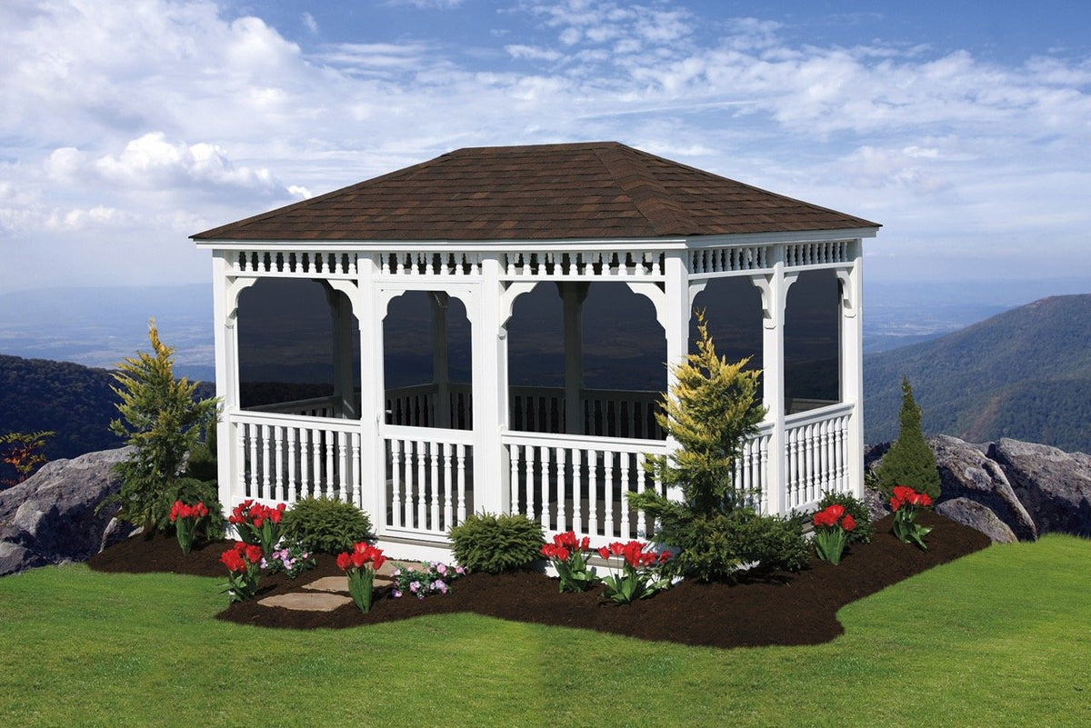 Creative Gazebos Classic Rectangle Vinyl Gazebo: 12x14 Vinyl Rectangle Gazebo - Class w/Screens. Manufacturer family example; size, finishes and optional features vary.