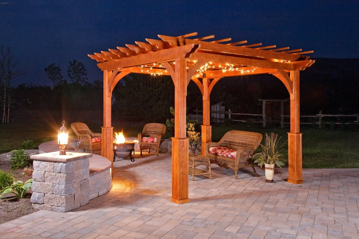 Creative Gazebos Elegant Rectangle Pergola — 10 × 12 ft: 10x10 Elegant Wood Pergola w/Superior Posts. Manufacturer family example; size, finishes and optional features vary.