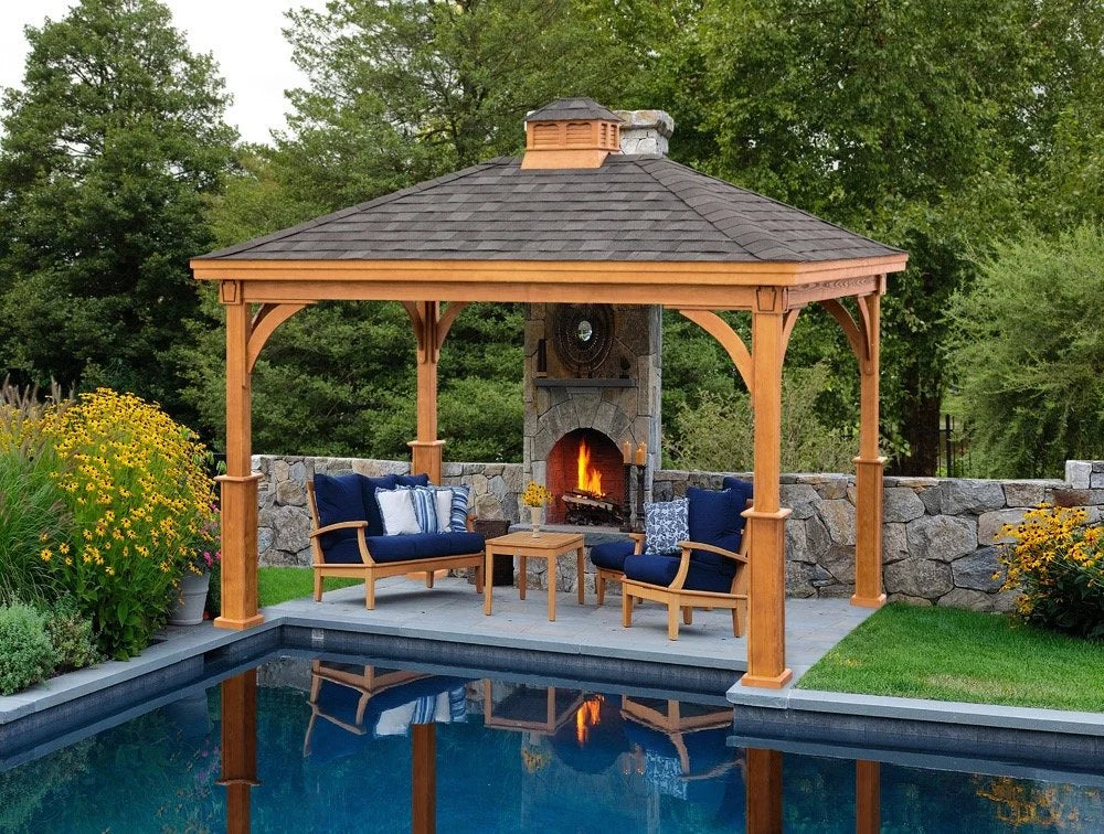 Creative Gazebos Keystone Wood Pavilion: 10x14 Keystone w/Superior Post Skirts. Manufacturer family example; size, finishes and optional features vary.