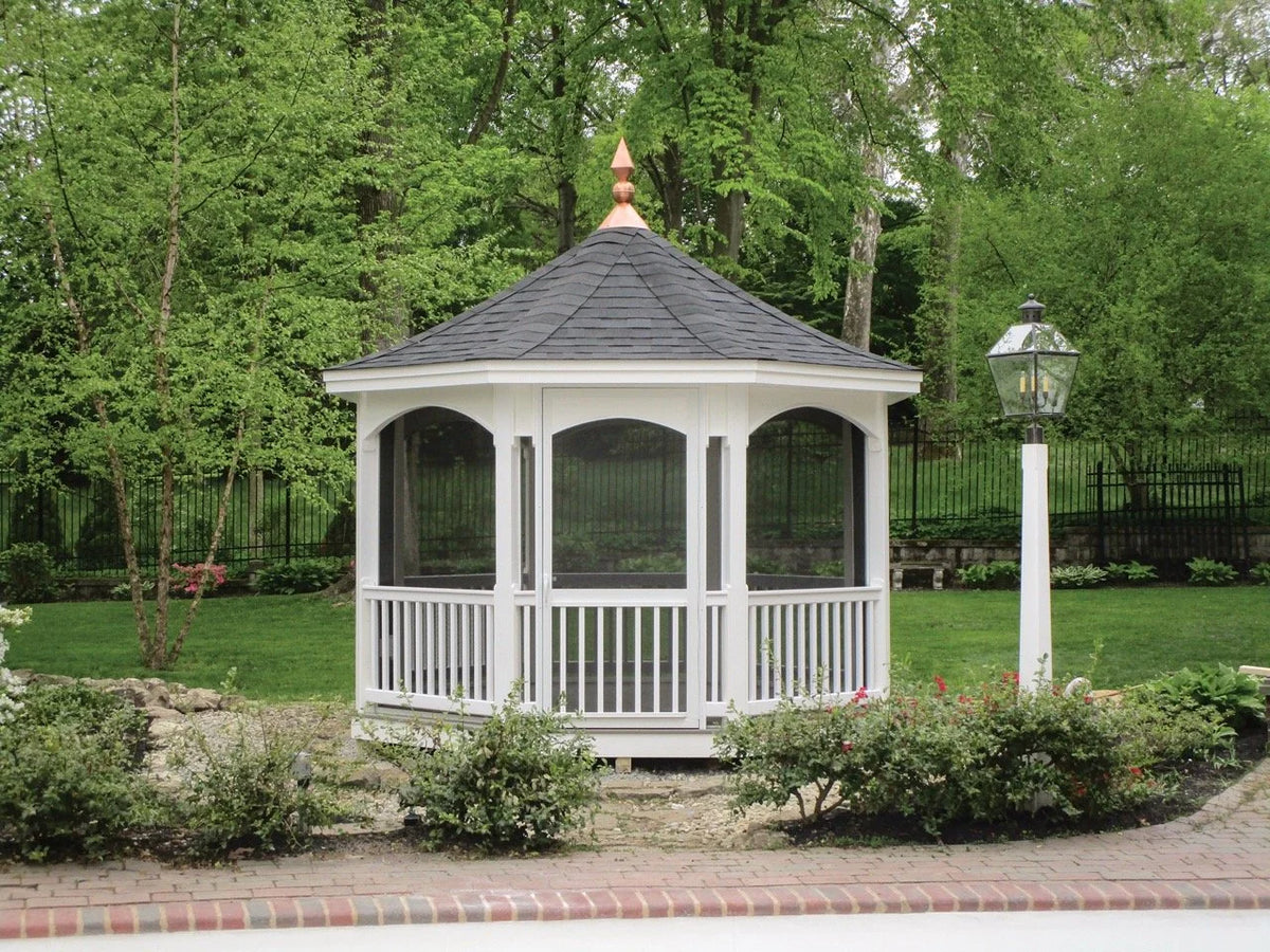 Creative Gazebos Majestic Octagon Gazebo — 12 ft: 12' Vinyl Octagon Gazebo - Majestic w/Screens. Manufacturer family example; size, finishes and optional features vary.