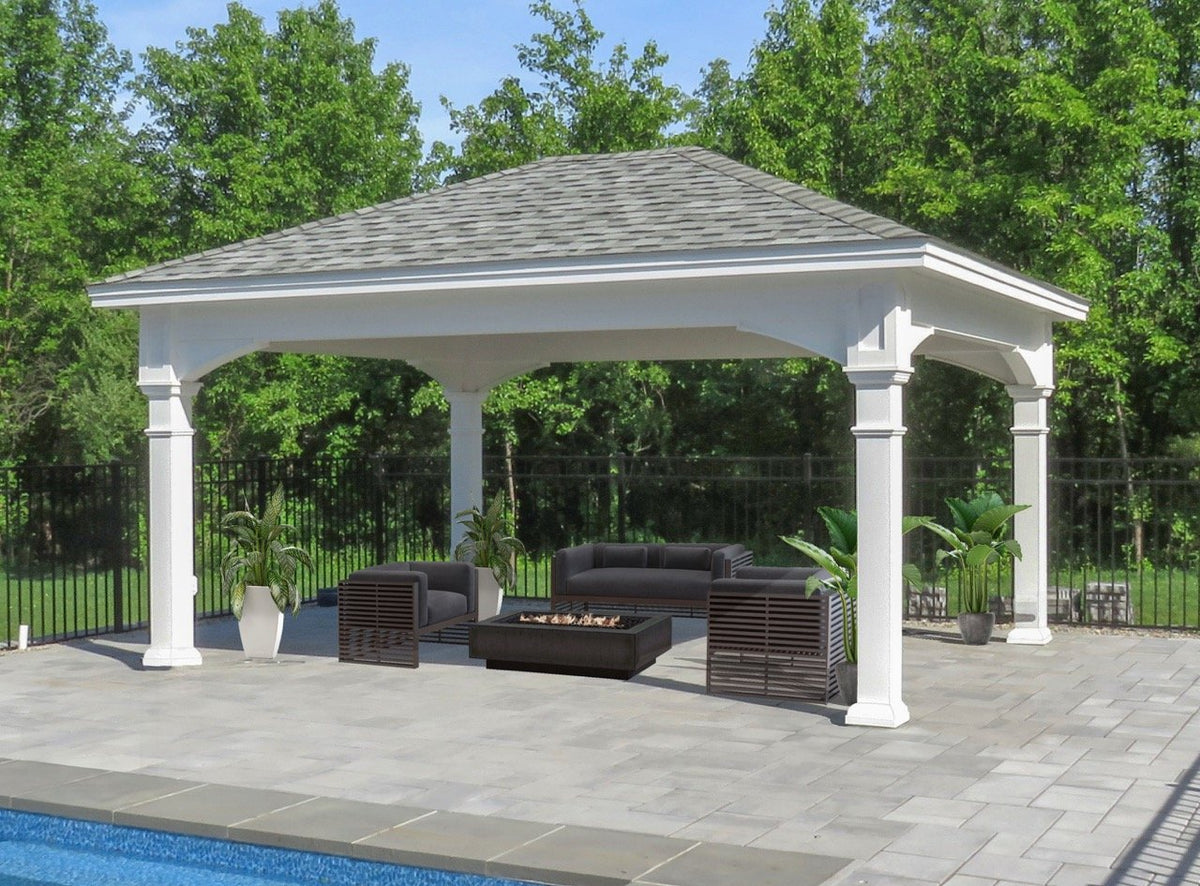 Creative Gazebos Manor Vinyl Pavilion: 16x20 Manor Pavilion w/8" Posts. Manufacturer family example; size, finishes and optional features vary.