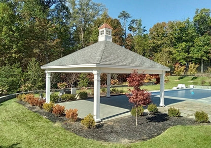 Creative Gazebos Newport Pavilion: 20x20 Newport Pavilion w/Cupola. Manufacturer family example; size, finishes and optional features vary.