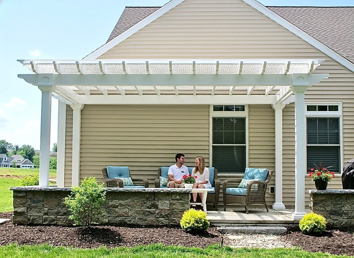 Creative Gazebos Veranda Vinyl Pergola: 10x16 Veranda Pergola w/Lattace. Manufacturer family example; size, finishes and optional features vary.