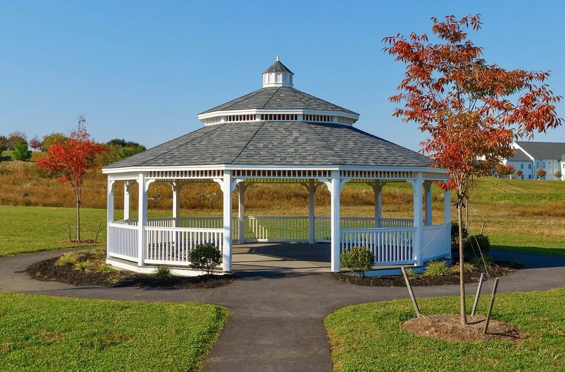 Creative Gazebos Victorian Dodecagon Vinyl Gazebo: 30' Vinyl Dodecagon Gazebo - Victorian. Manufacturer example; size, finish and optional features vary.