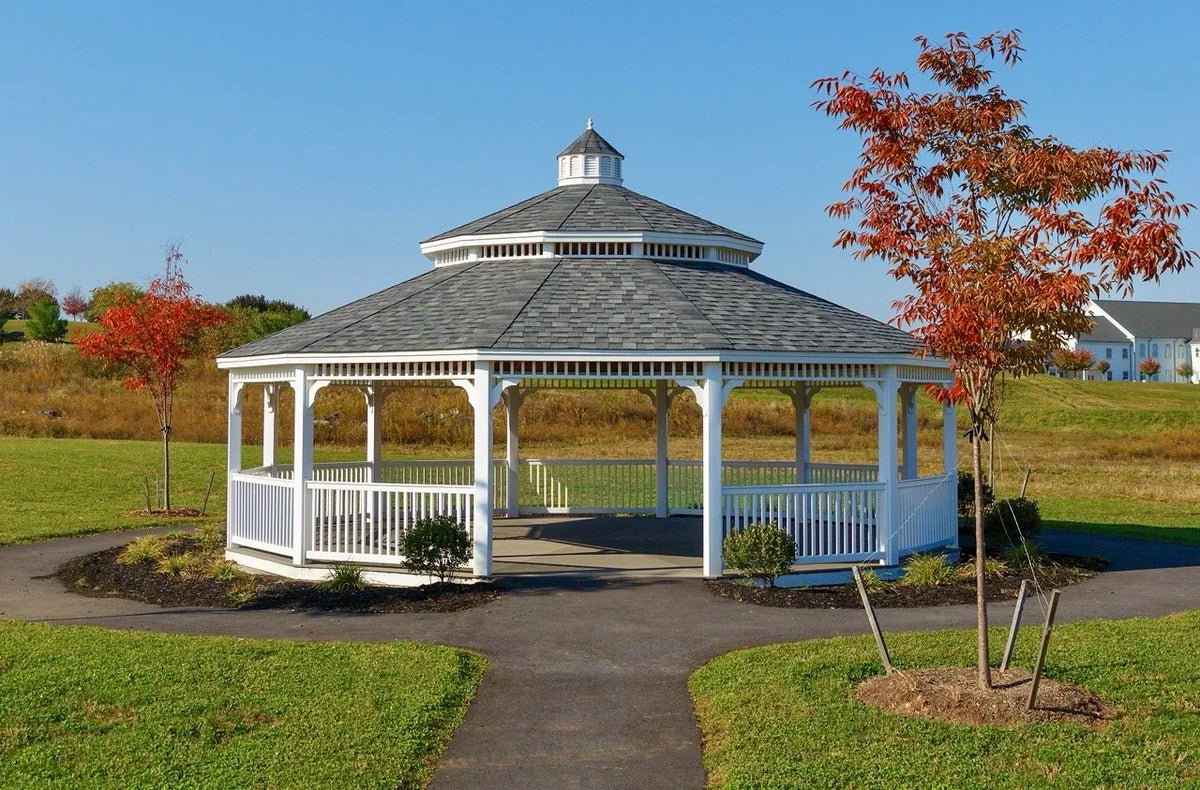 Creative Gazebos Victorian Dodecagon Vinyl Gazebo: 30' Vinyl Dodecagon Gazebo - Victorian. Manufacturer family example; size, finishes and optional features vary.