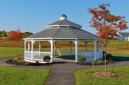 Creative Gazebos Victorian Dodecagon Vinyl Gazebo: 30' Vinyl Dodecagon Gazebo - Victorian. Manufacturer family example; size, finishes and optional features vary.