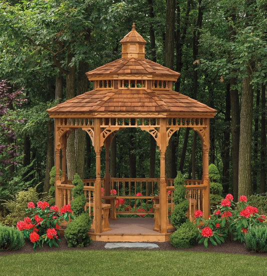 Victorian Octagon Cedar Gazebo - manufacturer example; configuration may vary