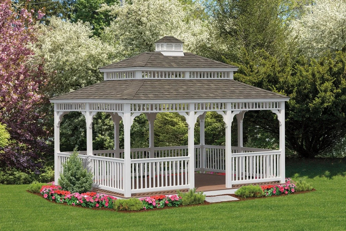 Victorian Rectangle Vinyl Gazebo - manufacturer example; configuration may vary