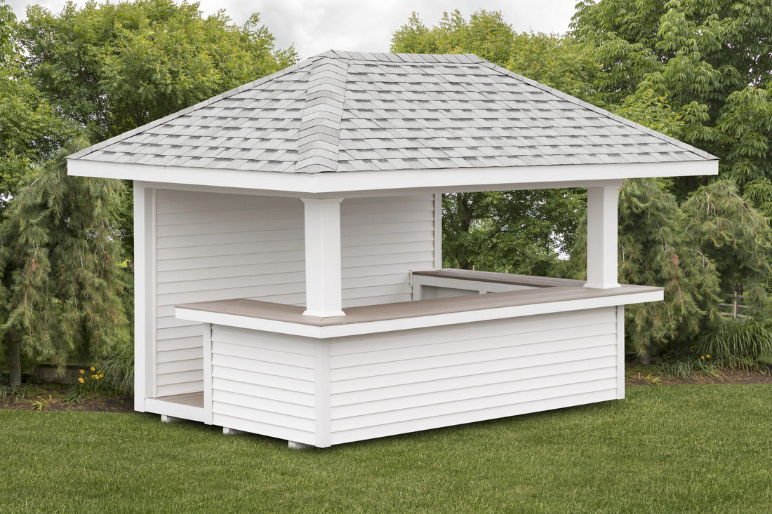 Heritage Breakaway Poolside Structure: Breakaway, white poolside bar configuration. Manufacturer example; size, finish and optional features vary.