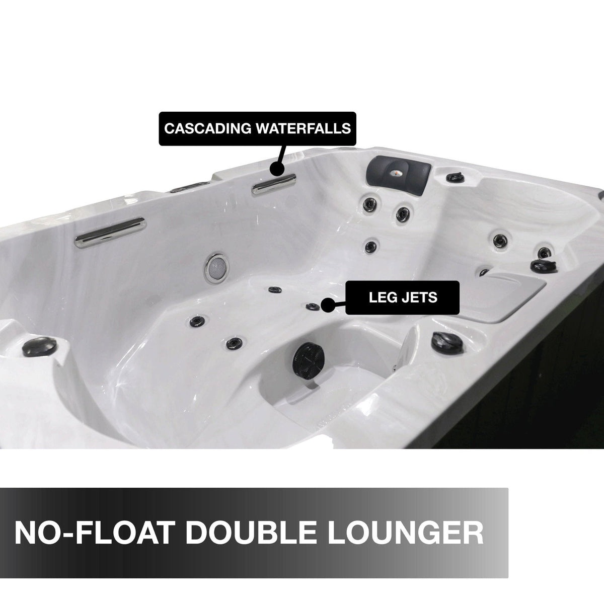 Liberty Spas LYS4000, manufacturer photograph: double lounger and cascading waterfalls