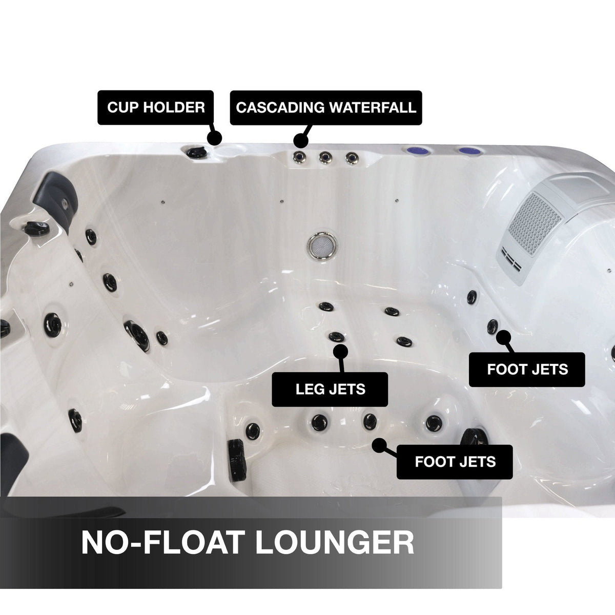 Liberty Spas LYS6000, manufacturer photograph: full-length lounger with leg and foot jets