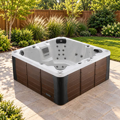 Liberty LYS7000 hot tub — staged backyard setting without people