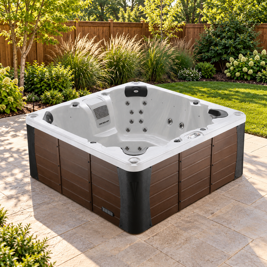 Liberty LYS7000 hot tub — staged backyard setting without people