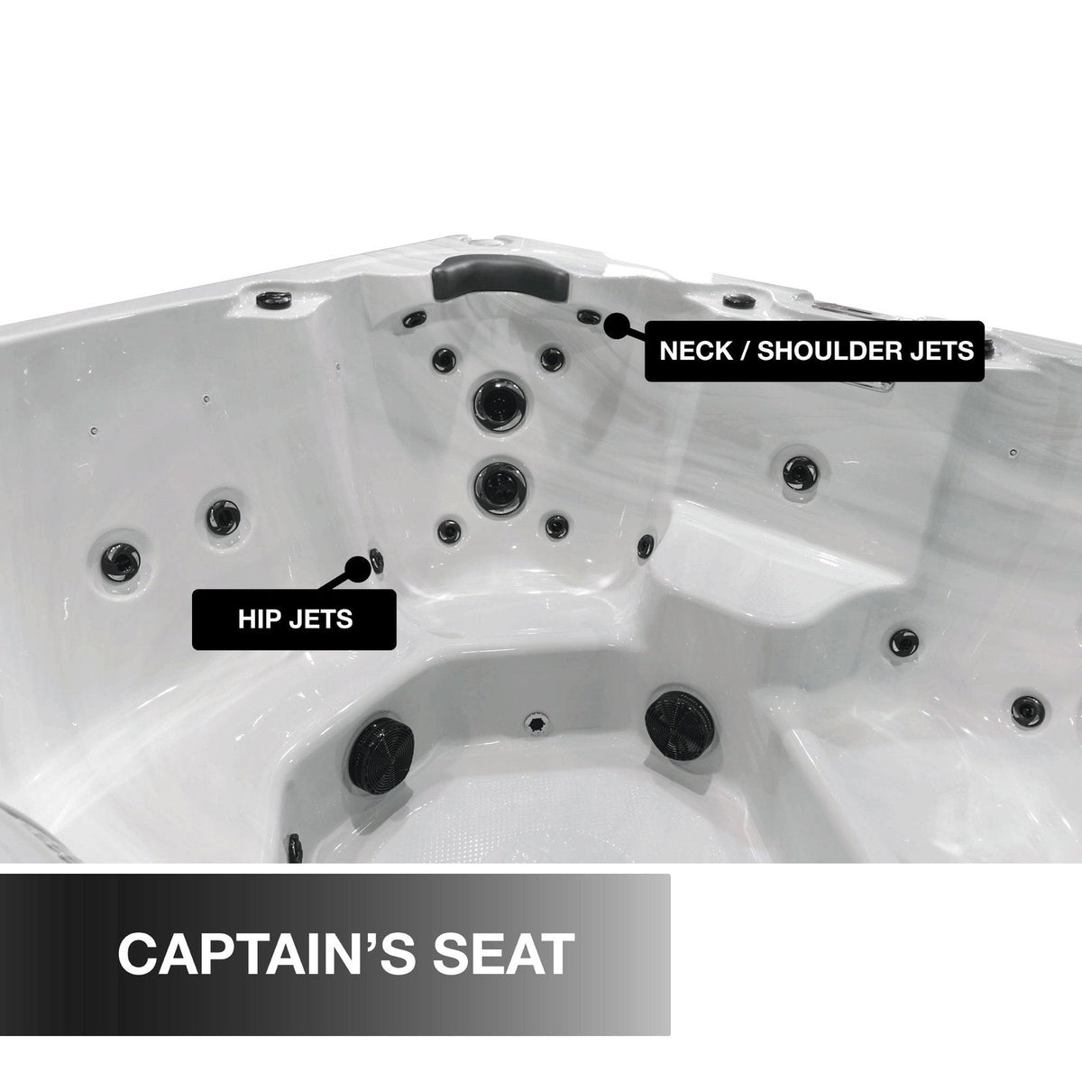 Liberty Spas LYS7000, manufacturer photograph: captain's seat and hydrotherapy jets